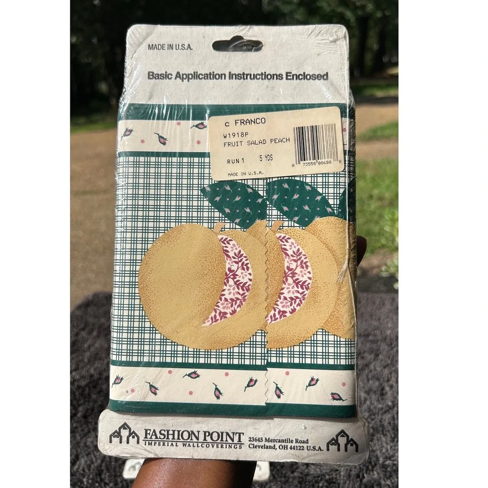 The General Store Wall Border 5 Yds Green‎ Peach Fruit Plaid Vintage New 2pk